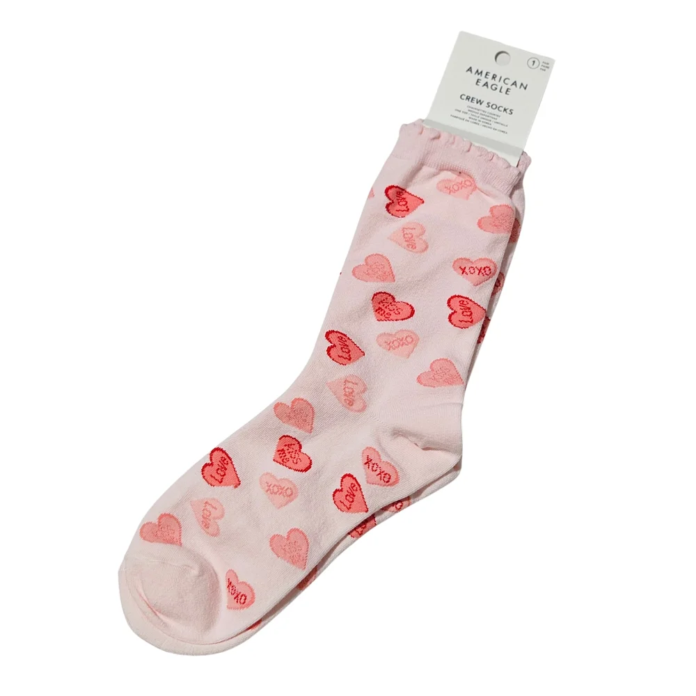 American Eagle Crew Socks Light Pink Heart Valentine's Day Love XOXO Date Gifts